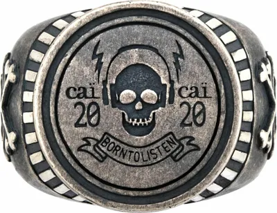 Produktbild von cai Ring 925/- Sterling Silber Siegelring matt oxidiert Rock Music Skull