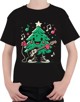 Produktbild von Tannenbaum Gitarre - Weihnachten Weihnachtsgeschenk Christmas Uni Kinder T-Shirt, Schwarz, 140