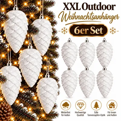 Produktbild von 6 Weihnachtskugeln Outdoor Christbaumkugeln Weiß Tannenzapfen Wetterfest 17cm