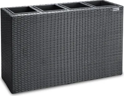 Produktbild von CASARIA® Blumenkasten 4 Innentöpfe Polyrattan Herausnehmbar Wasserablauf Outdoor Rechteckig Pflanzkasten Blumentopf Hochbeet Pflanzkübel Schwarz