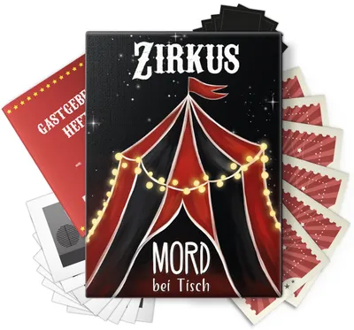 Produktbild von MORD bei Tisch Krimidinner für Zuhause - 6 bis 8 Personen - Der Zirkus Fall - Das Krimi Spiel ab 16 Jahren