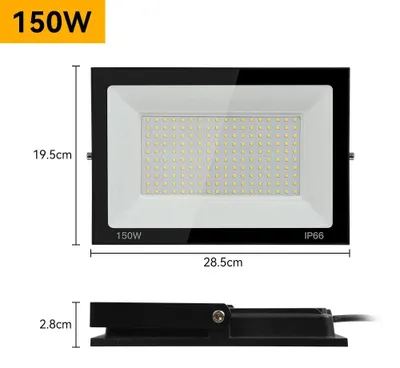 Zdjęcie produktu dla Reflektor LED do oświetlenia zewnętrznego – lampa ścienna – 150 W – ciepła biel 2700–3500 K – IP66 – aluminium – 220–240 V