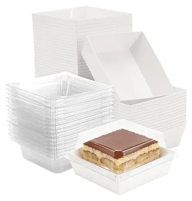 100 Papier-Kuchenboxen mit Deckel, 11 cm, weiß