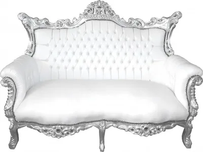 Produktbild von Casa Padrino Barock 2-er Sofa Master Weiß Lederoptik / Silber, 168 x 128 x 70 cm - Luxus Antik Stil Möbel