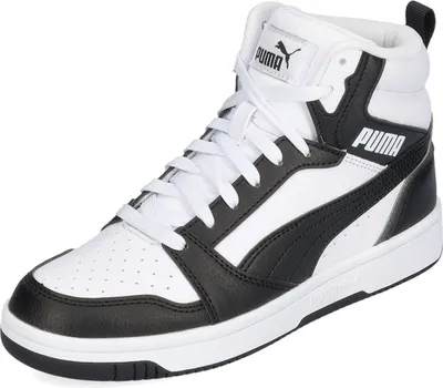 Produktbild von Puma Rebound V6 Mid Jr White-Black-Shadow Gray Größe EU 37,5