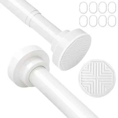Image de Tuyau pour rideaux sans perçage, blanc, en acier inoxydable, tringle télescopique de 70 à 130 cm, pour rideaux