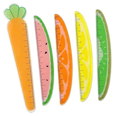 Produktbild von Lineal Set Kinder - 5er Set - 15 cm - Bunte Fruchtmotive - Kunststoff-Lineale - Schulbedarf für Kinder und Mädchen - Für Schule, Zuhause und Büro