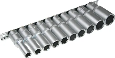 Produktbild von 10 x Lange Steckschlüsseleinsätze 1/2 Steck-Nuss 6-kant 10-24mm auf Steckschiene