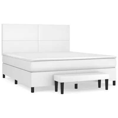 Imagen del producto de Cama con somier y colchón blanco de vidaXL, 160x200 cm, tapizada en cuero sintético