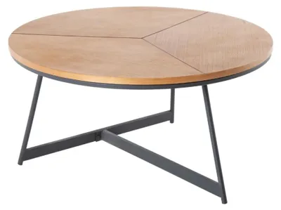 Image de Table basse ronde ZENTOR 80 cm bois massif et métal noir style industriel