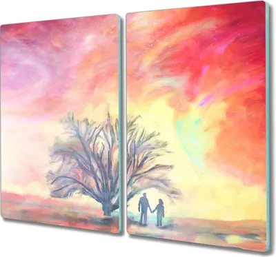 Produktbild von Coloray Kochplattenabdeckung Herdabdeckplatte 2x30x52 cm Hackbrett Schneidebrett Küchenbrett - Kunst Paar Malerei