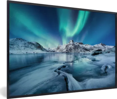 Produktbild von MuchoWow® MuchoWow® Gerahmtes Poster Nordlichter - Schnee - Eis - Norwegen 60x40 cm - Poster mit zchwarzem Bilderrahmen - Printing - Wanddeko Schlafzimmer