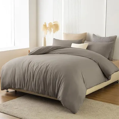 Produktbild von Bettwäsche-Set 180x200 cm Taupe Mikrofaser Bügelfrei Knitterfrei mit 2x Kissenbezug 80x80 cm Reißverschluss