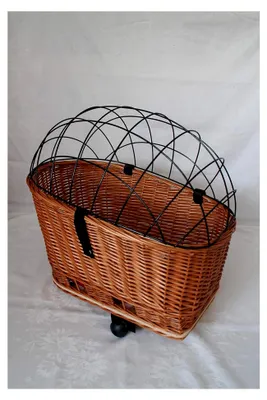 Produktbild von Hundefahrradkorb XXL für Gepäckträger aus Weide mit Metallgitter und Kissen