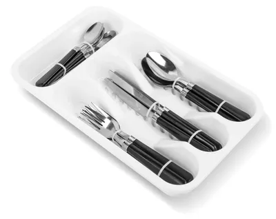 Produktbild von Besteckset - 4-Personen-Besteck - (16-teilig) - Bestecksets - Inkl. Besteckkasten für Schublade - Edelstahl - Schwarz