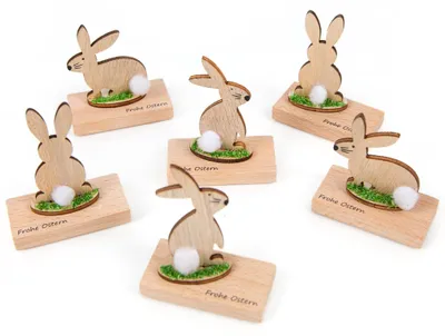 Produktbild von 6 Osterhasen Geschenke Frohe Ostern Ostergeschenk aus Holz
