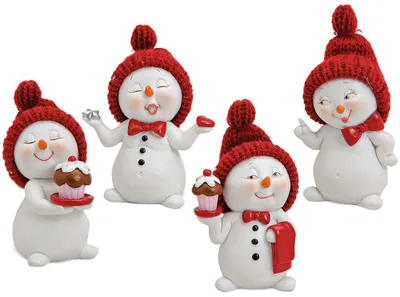 Produktbild von Schneemann rote Mützen 4er Set 7 cm