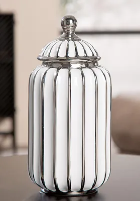 Produktbild von Gilde Deckelvase, "Stripes", gestreift, Keramik, weiß, VE 2, L. 13.5 cm, B. 13.5 cm, H. 28.5 cm 59805 4063387598054