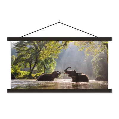 Produktbild von MuchoWow® Textilposter Elefant - Wasser - Tiere - Bäume - Sonne 60x30 cm mit schwarzem Rahmen - Textilien