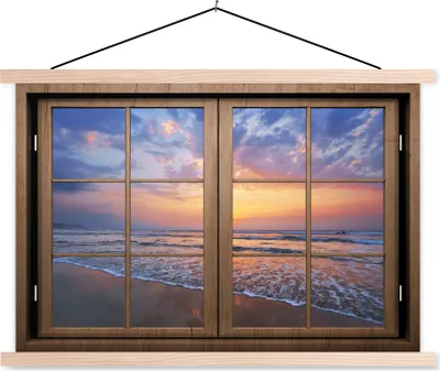Produktbild von MuchoWow® Textilposter Aussicht - Strand - Meer 120x80 cm mit holzfarbenen Rahmen - Aufhängeset