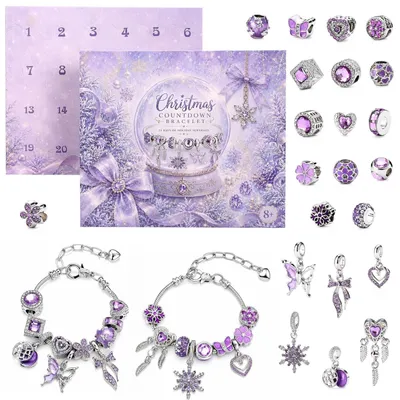 Produktbild von Adventskalender 2026 Schmuck DIY Armband Bastelset Frauen Mädchen Lila