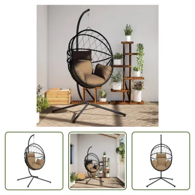 Produktbild von The Living Store Hängesessel Ei-Design mit Ständer Taupe Rattan und Stahl