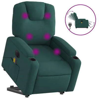 Image de vidaXL Fauteuil de massage électrique avec releveur Tissu vert foncé