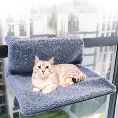 Produktbild von Katzenbetten, Katzenhängematte, Faltbar, Katzenbett, Heizungsliege Katze, Maschinenwaschbar, Hängebett für Katzen (Grau, Rechteck), 45x30cm