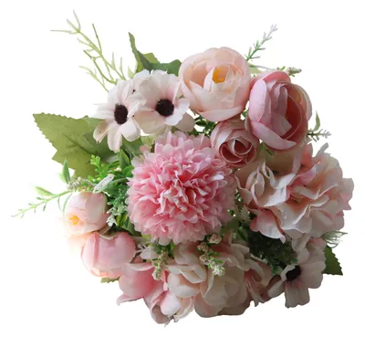 Produktbild von Künstlicher Blumenstrauß, realistische Seidenblumen, langlebige künstliche Hortensien und Rosen für Vase, Blumenarrangements, Heimdekoration, Hochzeit