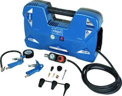 Produktbild von Scheppach Druckluft-Kompressor Air Case | max. 8 bar Druckleistung | Ansaugleistung 180 l/min | 2 Liter Kesselvolumen | inkl. 12-teiliges Zubehörset