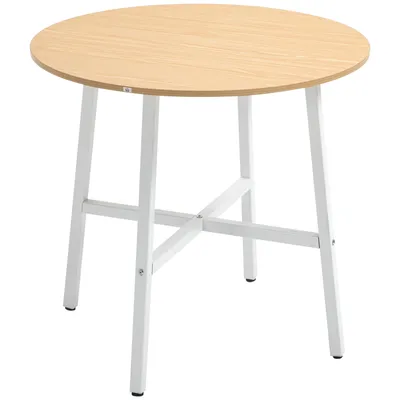 Zdjęcie produktu dla Stół jadalny HOMCOM 80 x 80 cm, okrągły, kuchenny, dla 4 osób, stół do jadalni ze stalową ramą, stół industrialny do kuchni, jadalni i salonu, naturalne drewno