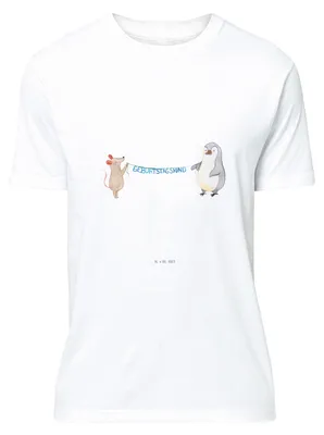 Produktbild von Mr. & Mrs. Panda T-Shirt Maus Pinguin Geburtstag - Weiß - Geschenk, S, Happy Birthday, Tshirt, Jersey-Shirt, Shirt, oberteil, Geburtstage