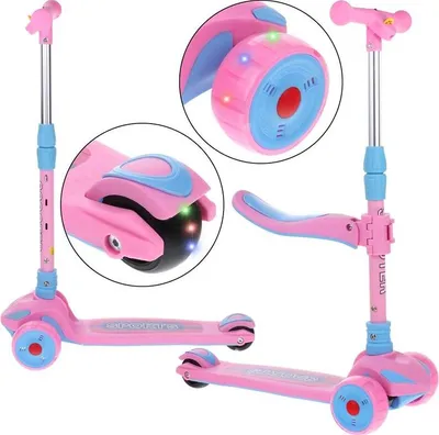 Image de trottinette d'équilibre 2 en 1 à trois roues lumineuses, pliable - Rose