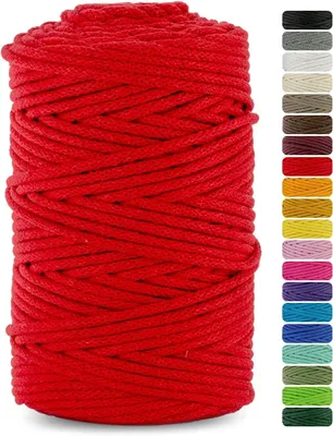 Produktbild von Makramee Schnur Rot 5 mm, 100 m, Baumwollkordel mit Polyesterkern, fuer kreative Handarbeiten