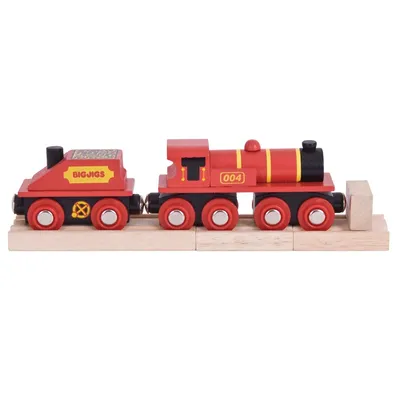 Produktbild von BigJigs Holzeisenbahn mit Waggon - rot - Spielzeugzug
