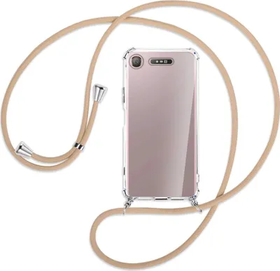 Produktbild von Handykette Backcover-Schutzhülle mit Band (Metall silberfarben) für Sony Xperia XZ1 - beige