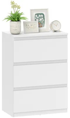 Produktbild von Kommode mit 3 Schubladen, grifflos modern, Sideboard Schlafzimmer, Weiß | 55 x 34 x 75 cm | Spanplatte Melamin | Anti-Kipp-Sicherung