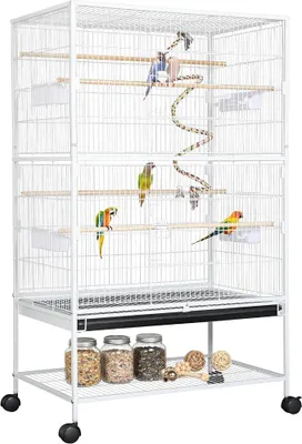 Imagen del producto de Jaula para pájaros grande, jaula de metal, con comedero, juguetes para la jaula