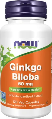 Obrázek produktu pro Ginkgo Biloba 24% standardizovaný extrakt 60 mg 120 veg kapslí Now Foods