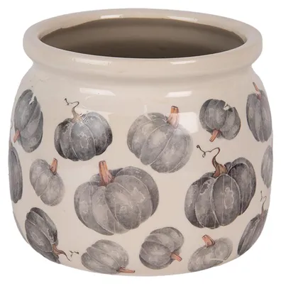 Productafbeelding van Clayre & Eef bloempot, diameter 16 cm, hoogte 13 cm, beige en grijs, keramiek, pompoenmotief