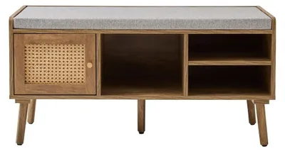 Image de CALICOSY - Banc à chaussures 1 porte avec façade en rotin L100 cm PALMO