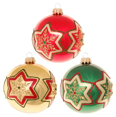 Immagine prodotto di Palline per albero di Natale, decorazioni natalizie in vetro, diametro 8 cm, confezione da 3 pezzi, colore rosso/verde/oro