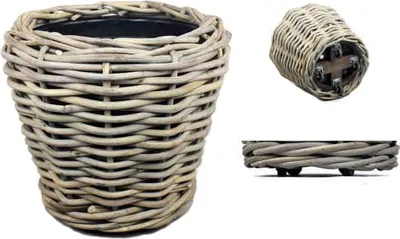 Produktbild von VAN DER LEEDEN DRYPOT® Rattan Pflanzkübel Grau auf Rollen Ø 68 cm - Sylter Körbe