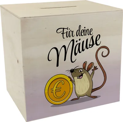 Produktbild von Spardose aus Holz für Kinder mit süßer Maus und Münze sowie Spruch - Für deine