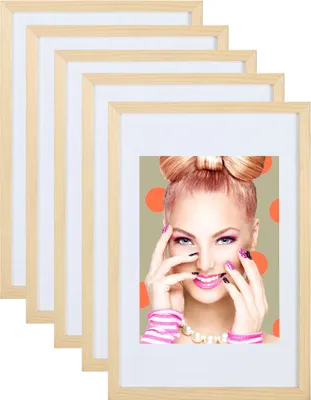 Produktbild von 3er 5er Set Holz Bilderrahmen Lifestyle Plexi Foto Rahmen Collage Wanddeko Poster S111 - Farbe: 5er Pack Natur | Format: 40x60
