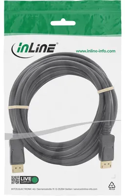 Produktbild von InLine DisplayPort Kabel, schwarz, vergoldete Kontakte, 5m, 5 m, DisplayPort, DisplayPort, Stecker, Stecker, 3840 x 2160 Pixel