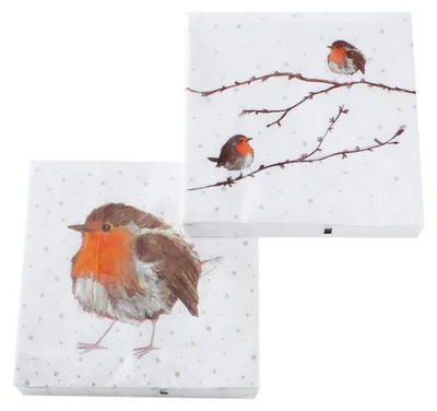 Produktbild von 2 x 20 Servietten Winter Weihnachten Weihnachtsservietten 'Rotkehlchen' - 33 x 33 cm
