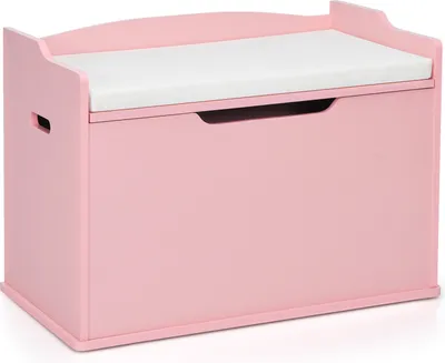 Immagine prodotto di Scatola per giocattoli COSTWAY, cassetta per giocattoli 2 in 1 con coperchio, cuscino e maniglie per il trasporto, mobile per giocattoli, contenitore per giocattoli in legno 74x39x52cm rosa
