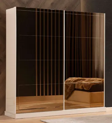Produktbild von Casa Padrino Luxus Schlafzimmerschrank Weiß / Gold 200 x 69 x H. 218 cm - Kleiderschrank mit 2 Schiebetüren - Schlafzimmer Möbel - Hotel Möbel - Luxus Möbel