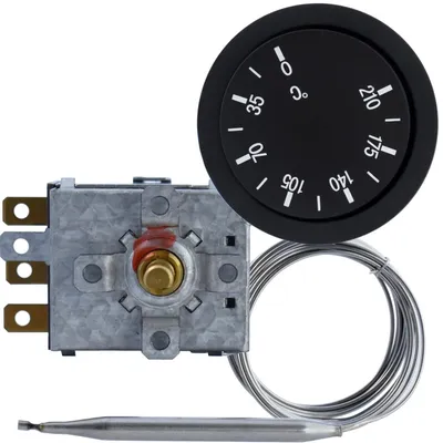 Produktbild von Einbauthermostat R-12 Universaltmostat Kapillarthermostat 0-210°C SPDT Heizen Kühlen mit Drehknopf & Skala Einbau Thermostat 16A